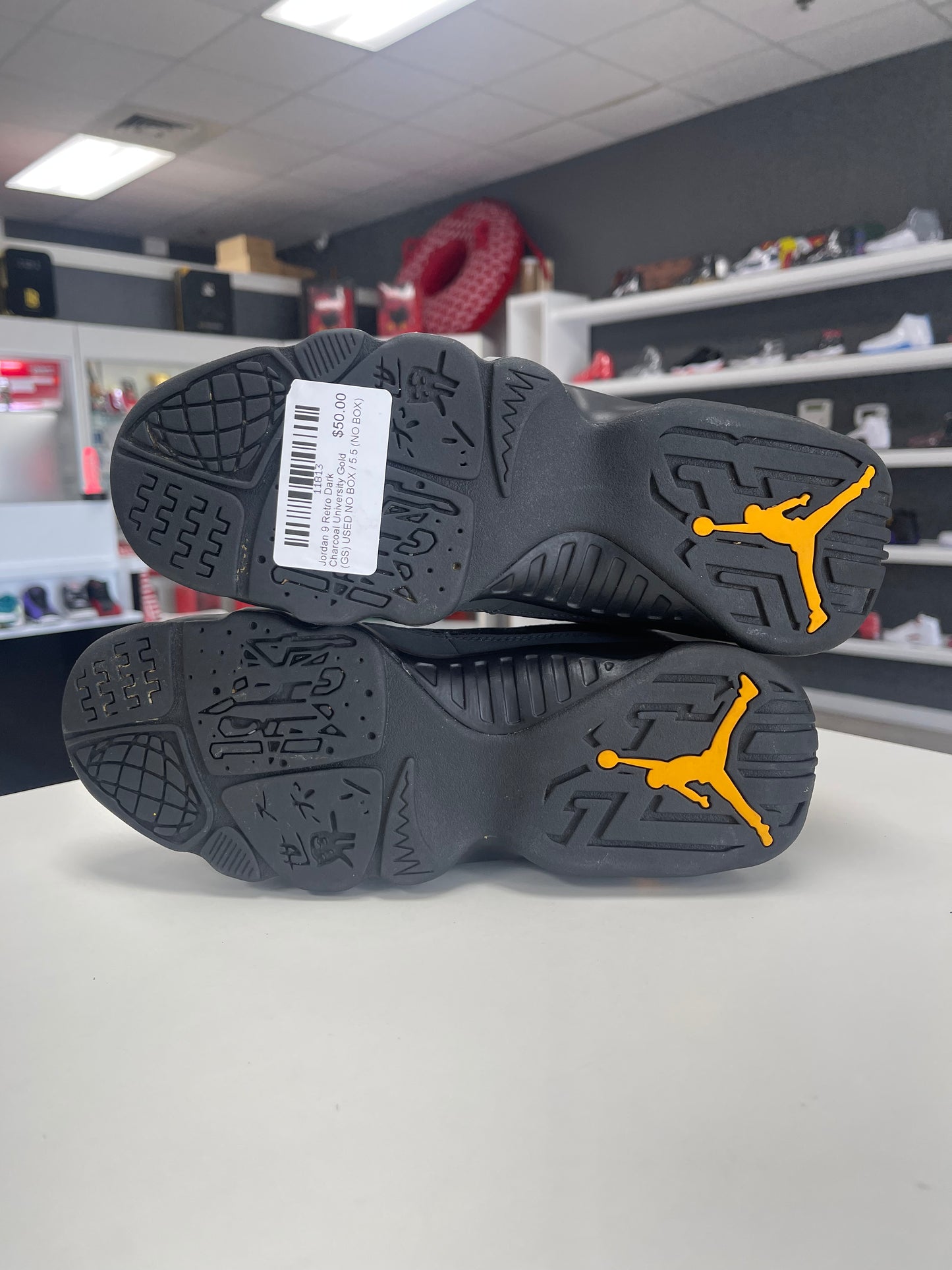 Jordan 9 Retro Dark Charcoal University Gold (GS) USED NO BOX