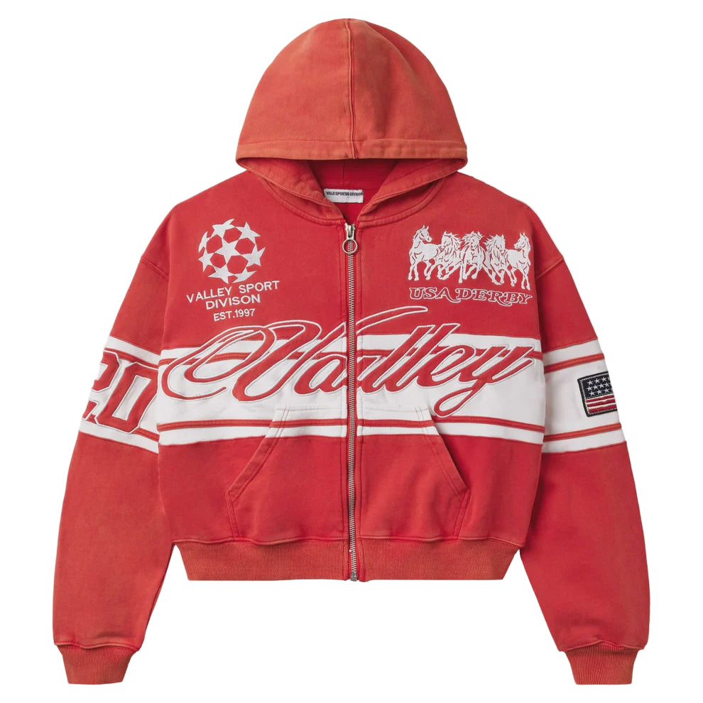 Vale Forever Cursive Zip-Up Hoodie Red
