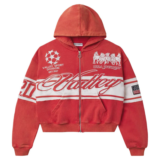 Vale Forever Cursive Zip-Up Hoodie Red